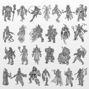 many sketches of fantasy characters