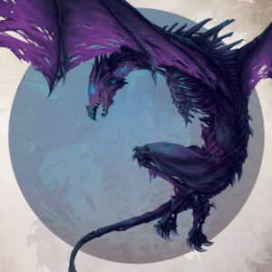 cursed purple dragon decomposing in front of textured background