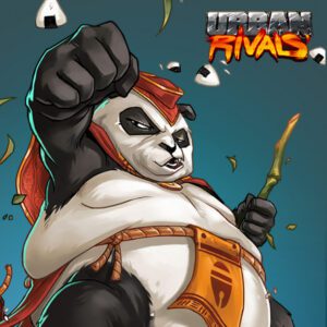 panda giving a punch, urban rivals logo in the corner